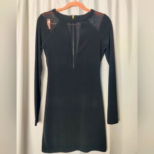 Express deep v mesh cutout bodycon dress - XS